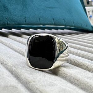 925 Sterling Silver Black Onyx Stone Men’s Ring